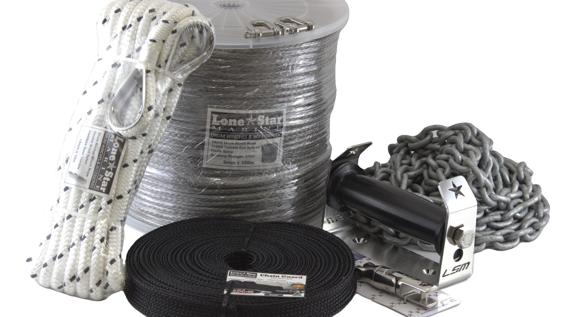 GX4 Boat Anchor Winch Kit plus Rope, Chain, Deck Roller, Swivel and Chain Guard - GX4 HS8mm Combo