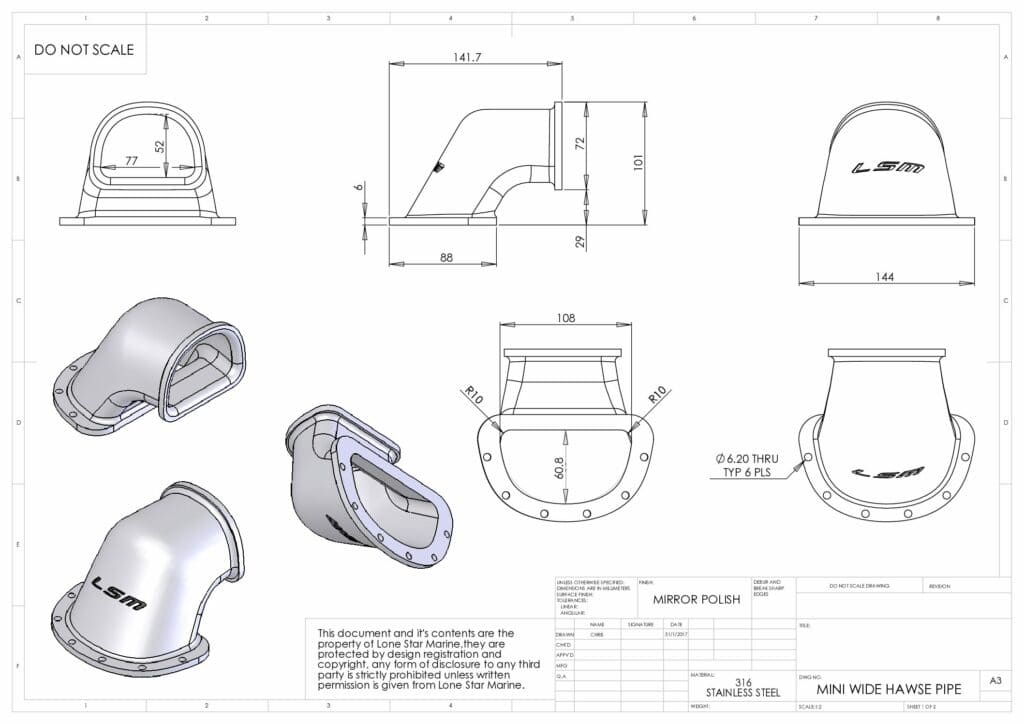 Mini-wide Hawes Pipe for boats with no anchor well - Mini-Wide Hawse Pipe - HPW-M