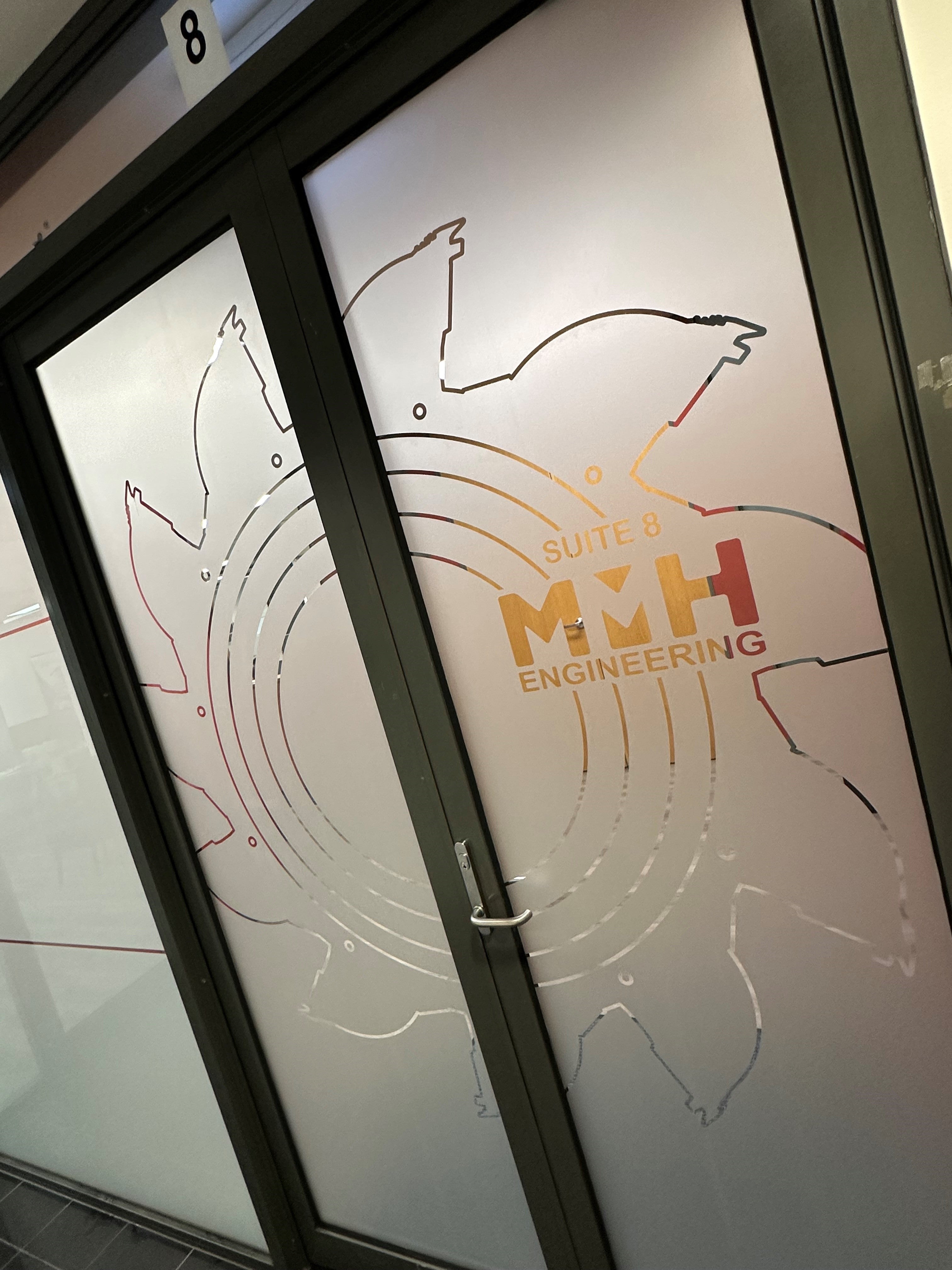 office window etch with logo