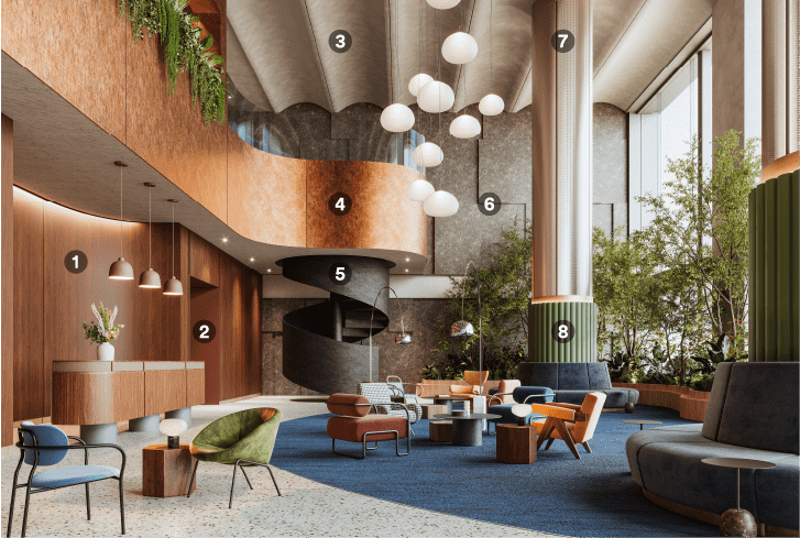 3M Architectural Finishes Di-Noc reception area of Hotel