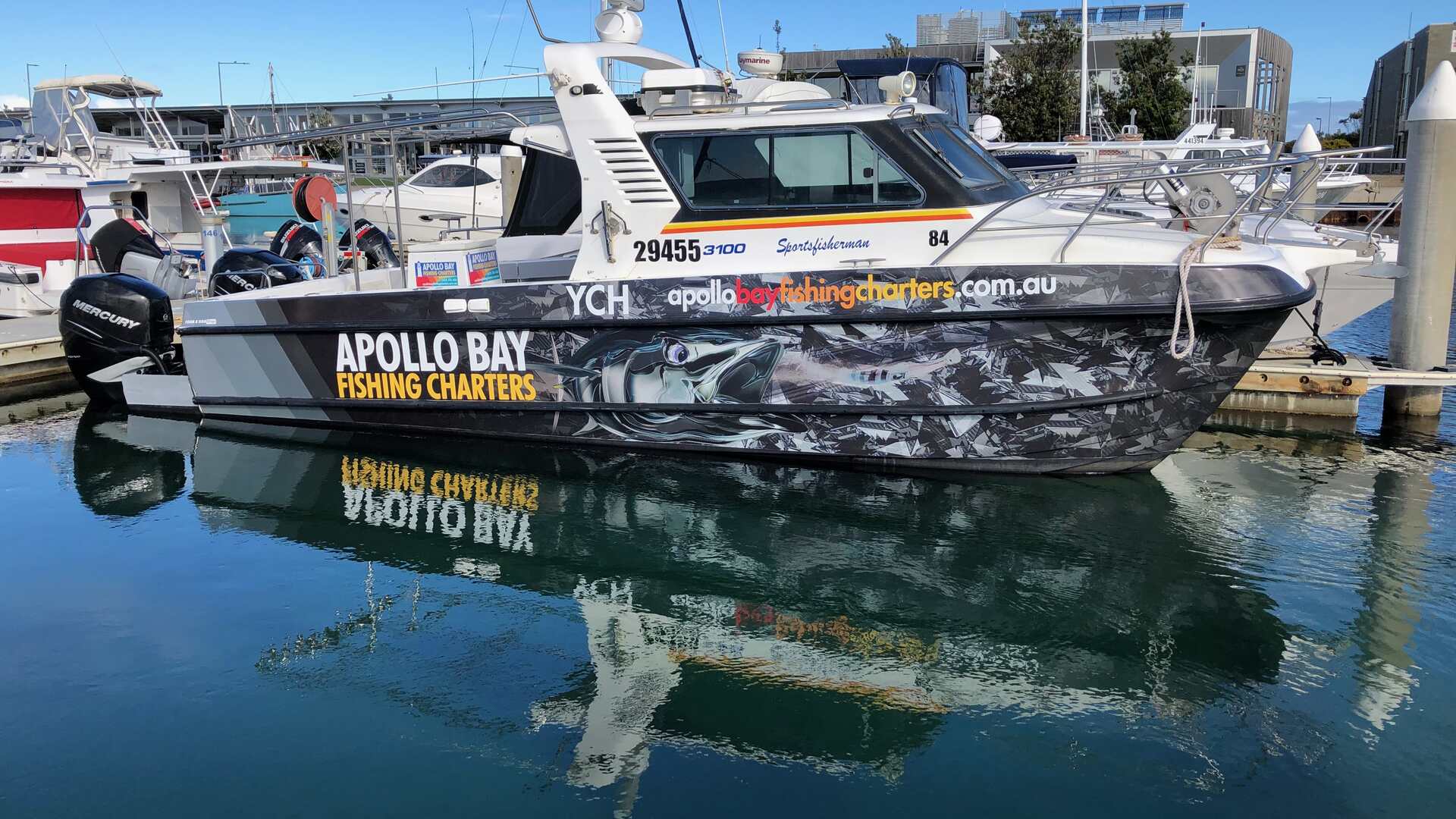 Custom commercial fishing charter boat wrap Melbourne Victoria Apollo Bay Fishing Charters boat wrap by Form A Sign