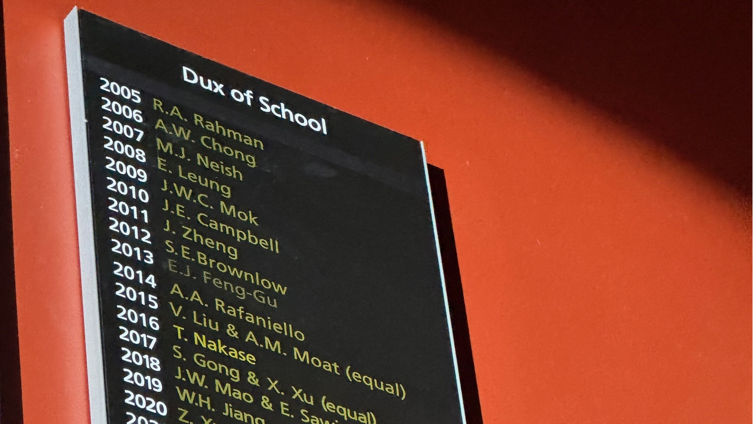 School captains board, school honor board, school dux board signs