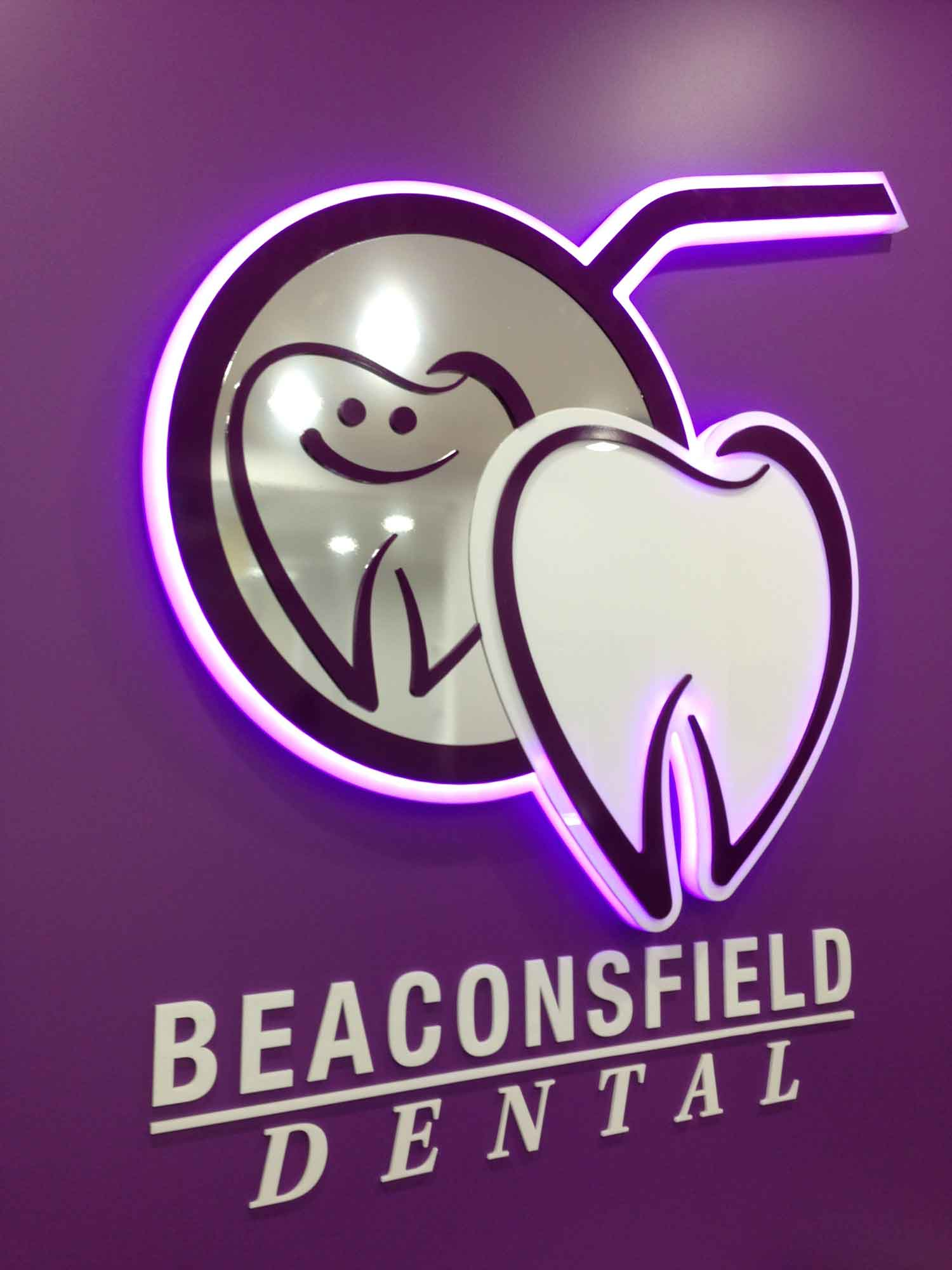 Illuminated 3D acrylic reception sign Beaconsfield dental