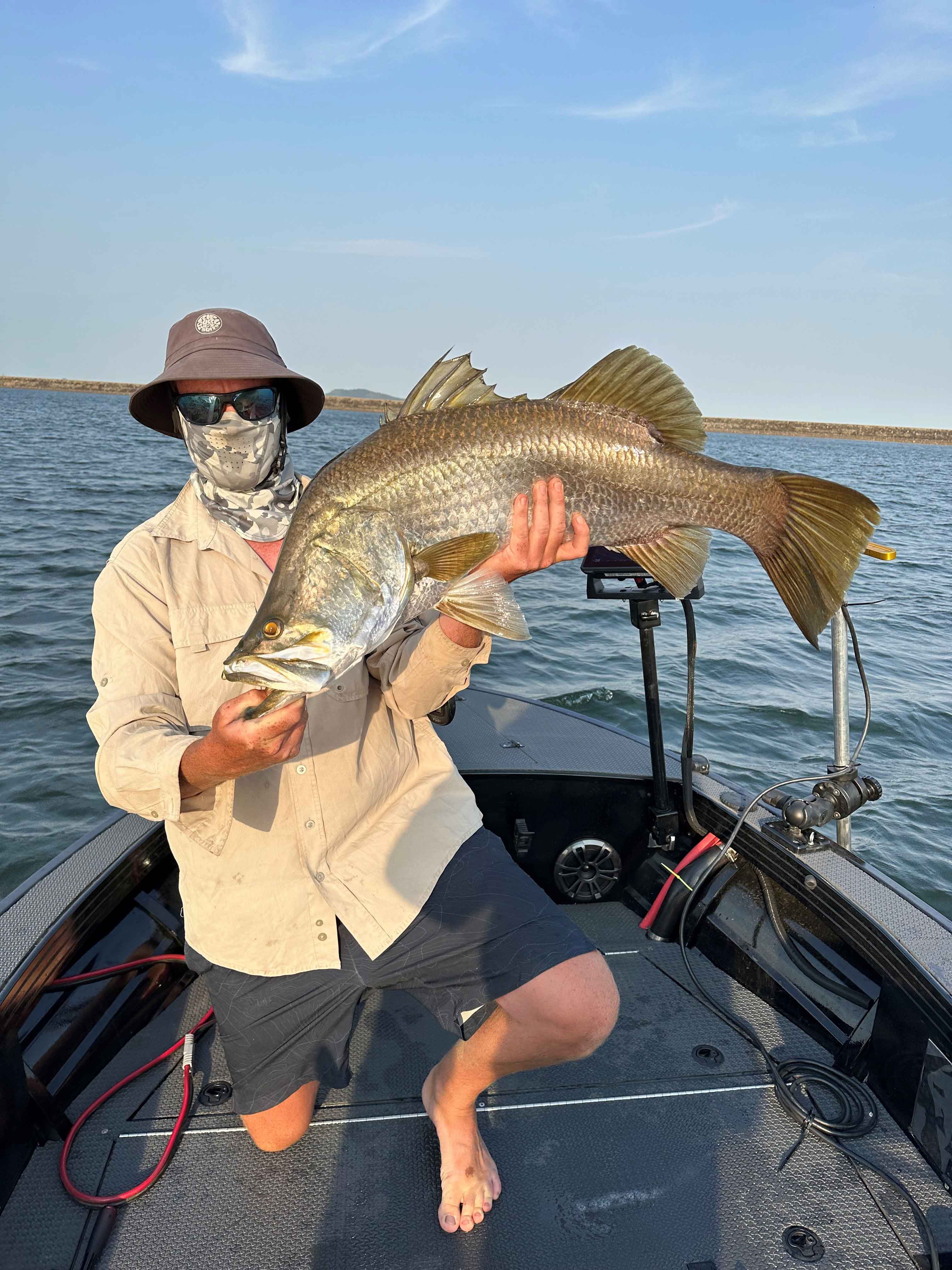 DIY Boat Flooring U-DEK Z tread holding a barramundi