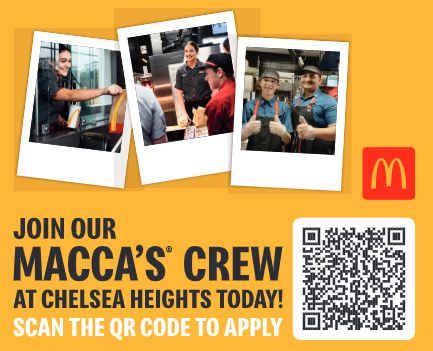 Promotional sticker for McDonald's job opportunity with QR code on a yellow background