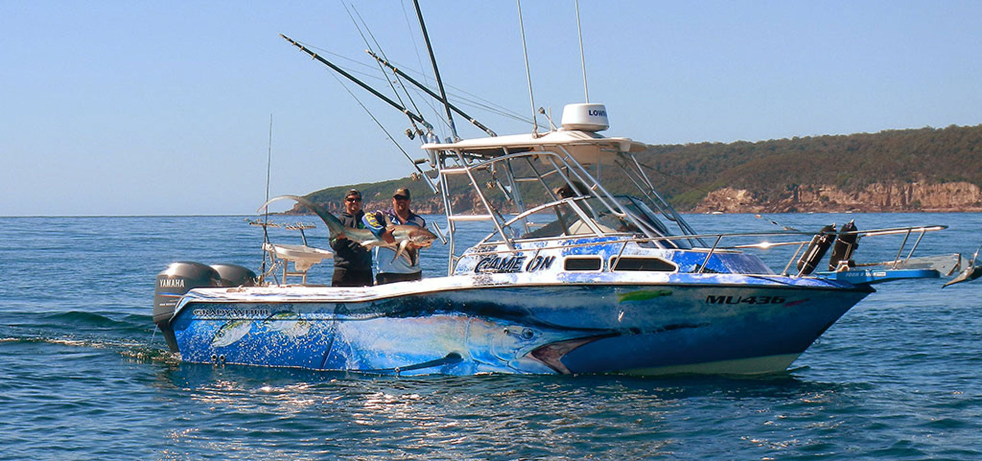 Custom fishing boat wrap Melbourne Victoria Form A Sign Boat Wrap of marlin printed on 3M vinyl