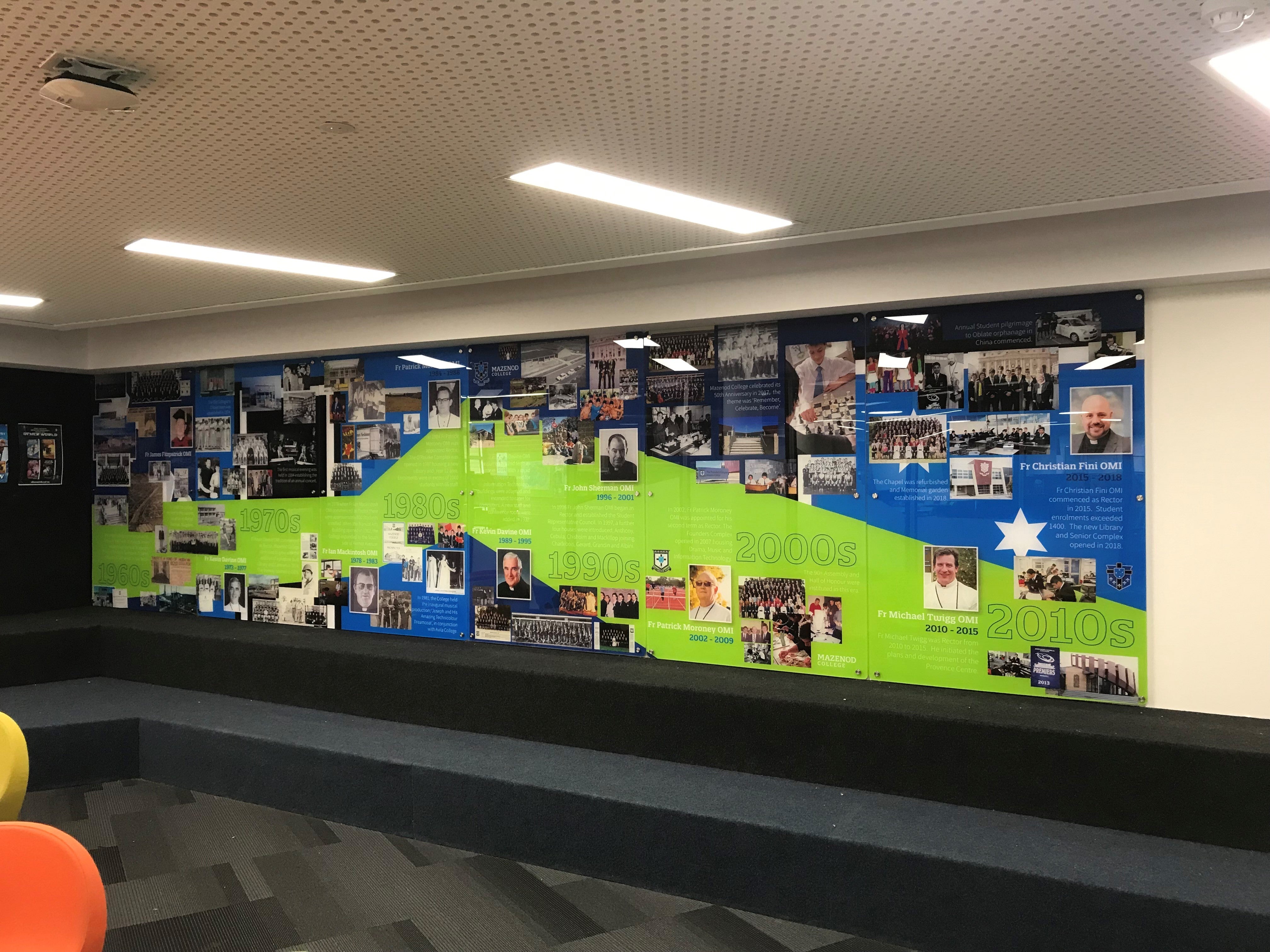 Mazenod Secondary College wall sign listing school history